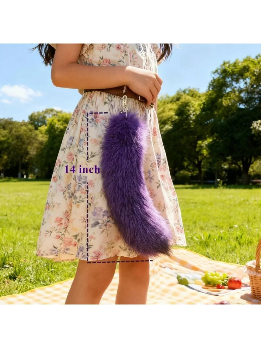 Women's Purple Fluffy Fox Tail Cosplay Keychain Birthday Party Costume Handbag